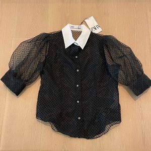 Zara Collared Puffy Sleeve Blouse